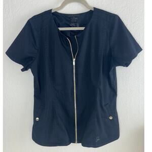 Scrubs Jaanuu Black Scrub Top Jacket | Gold Zipper & Snap Pockets | Size L